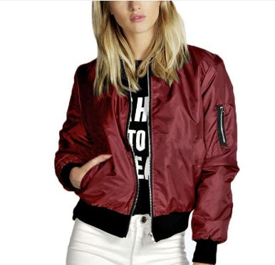 Women's bomber jacket with a zippered sleeve pocket