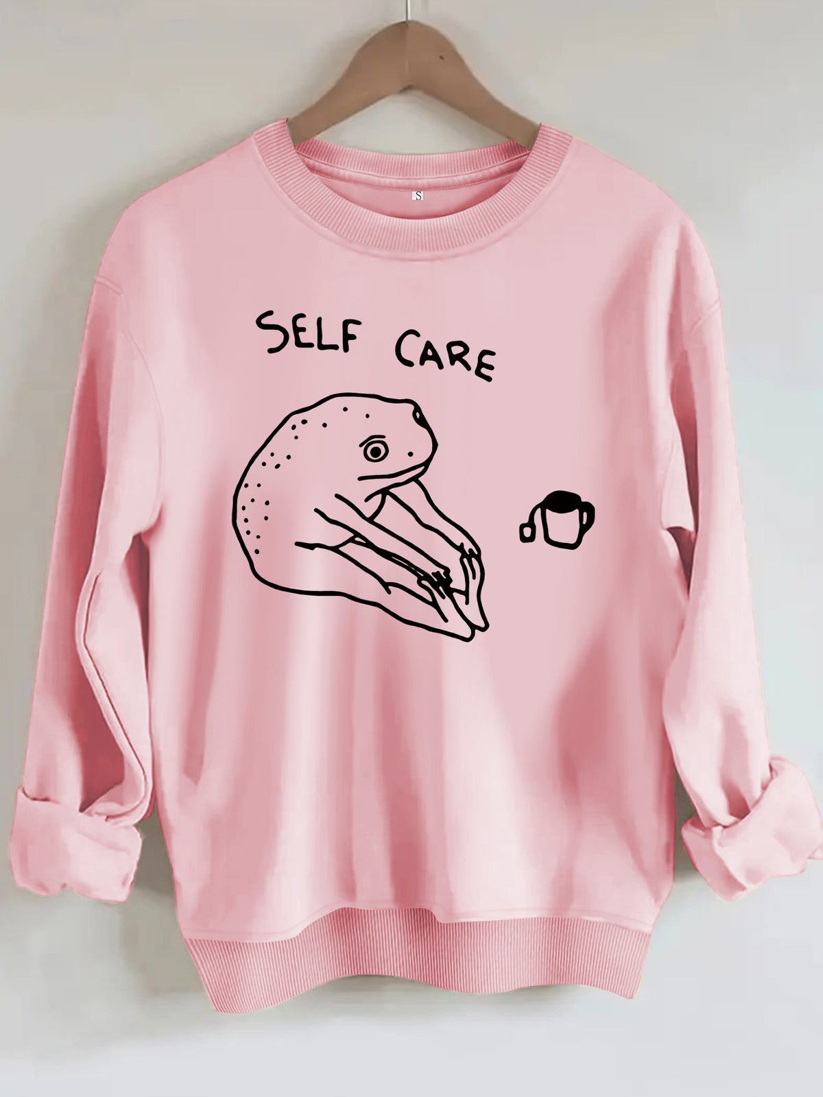 Békamintás női pulóver „Self Care” felirattal