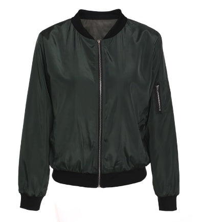 Women's bomber jacket with a zippered sleeve pocket