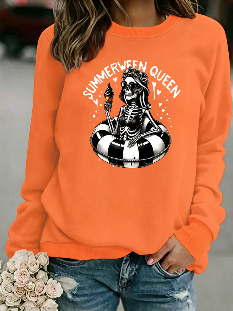 Csontvázmintás női pulóver „Summerween Queen” felirattal