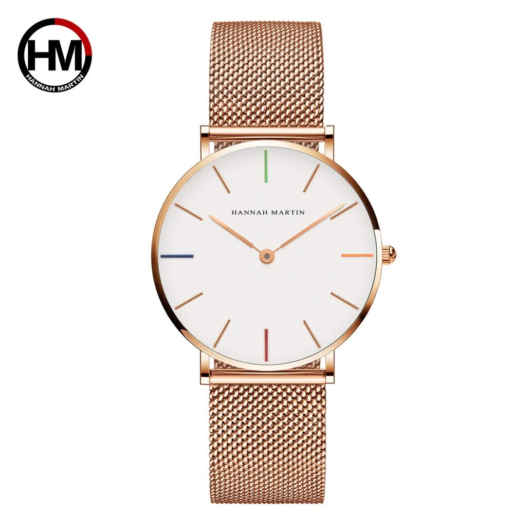 Hannah Martin CC36 women's quartz watch with stainless steel mesh strap