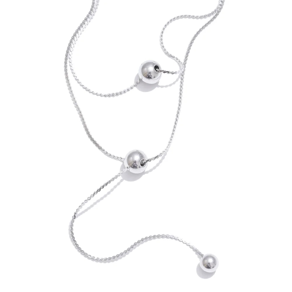 NiNice Stainless Steel Necklace with Round Bead Pendant, Double-Layer Design, Exquisite Gift, New