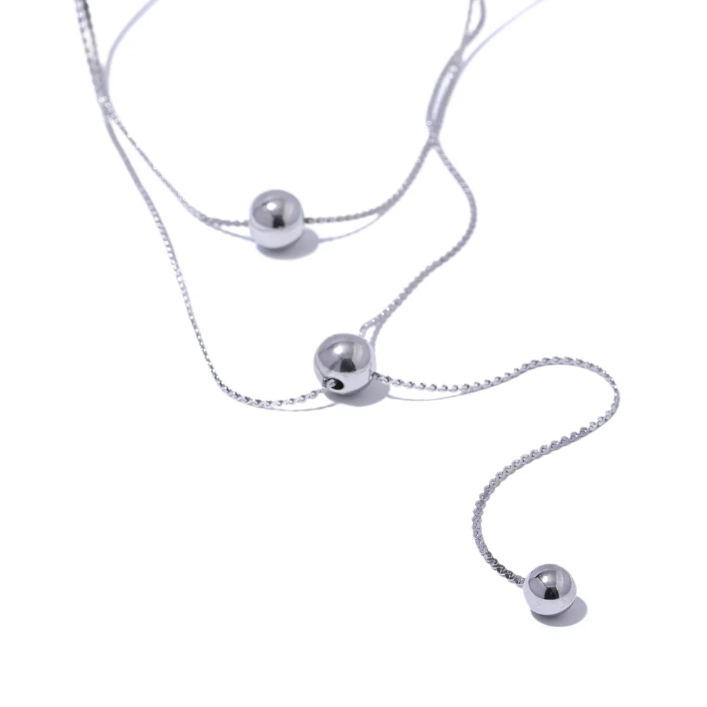 NiNice Stainless Steel Necklace with Round Bead Pendant, Double-Layer Design, Exquisite Gift, New