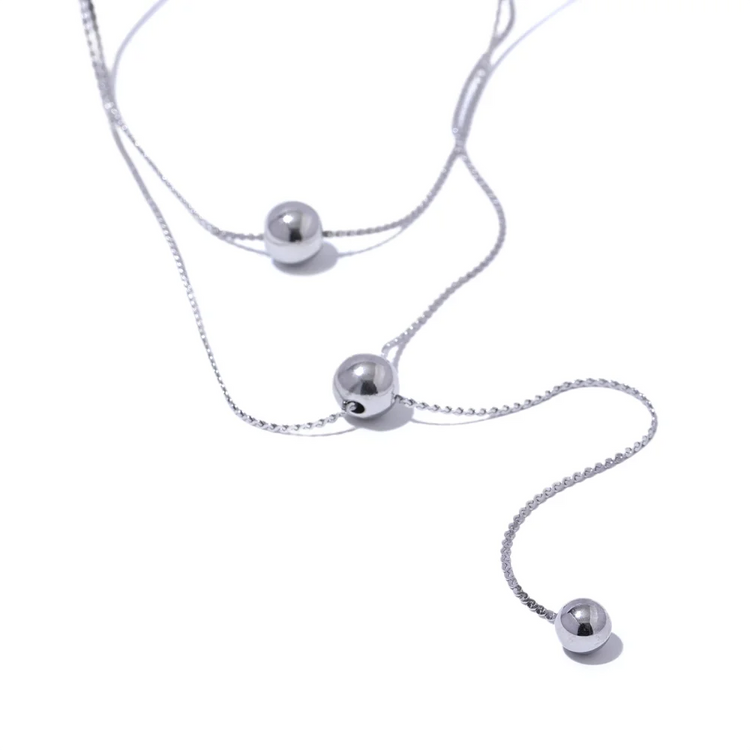 NiNice Stainless Steel Necklace with Round Bead Pendant, Double-Layer Design, Exquisite Gift, New
