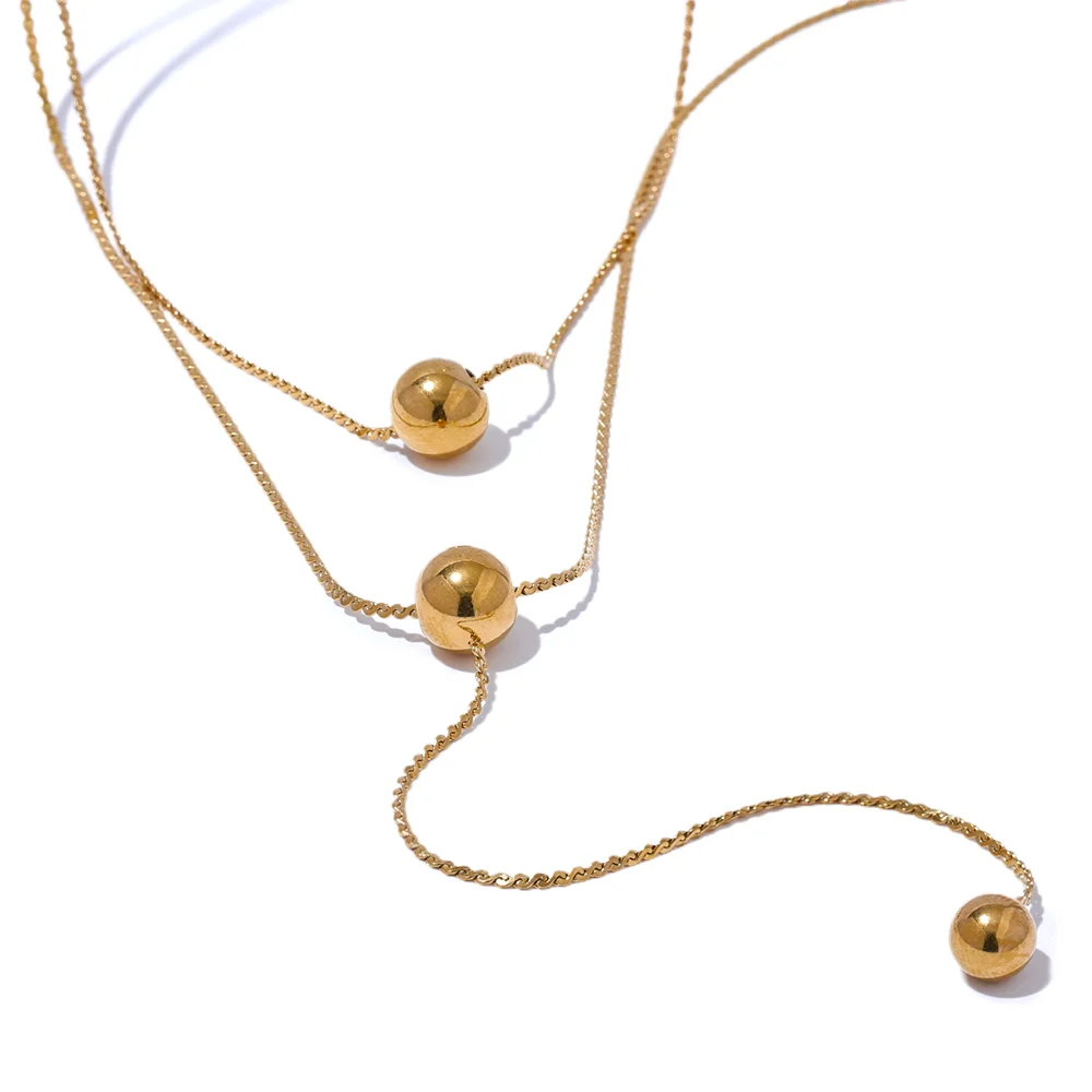 NiNice Stainless Steel Necklace with Round Bead Pendant, Double-Layer Design, Exquisite Gift, New
