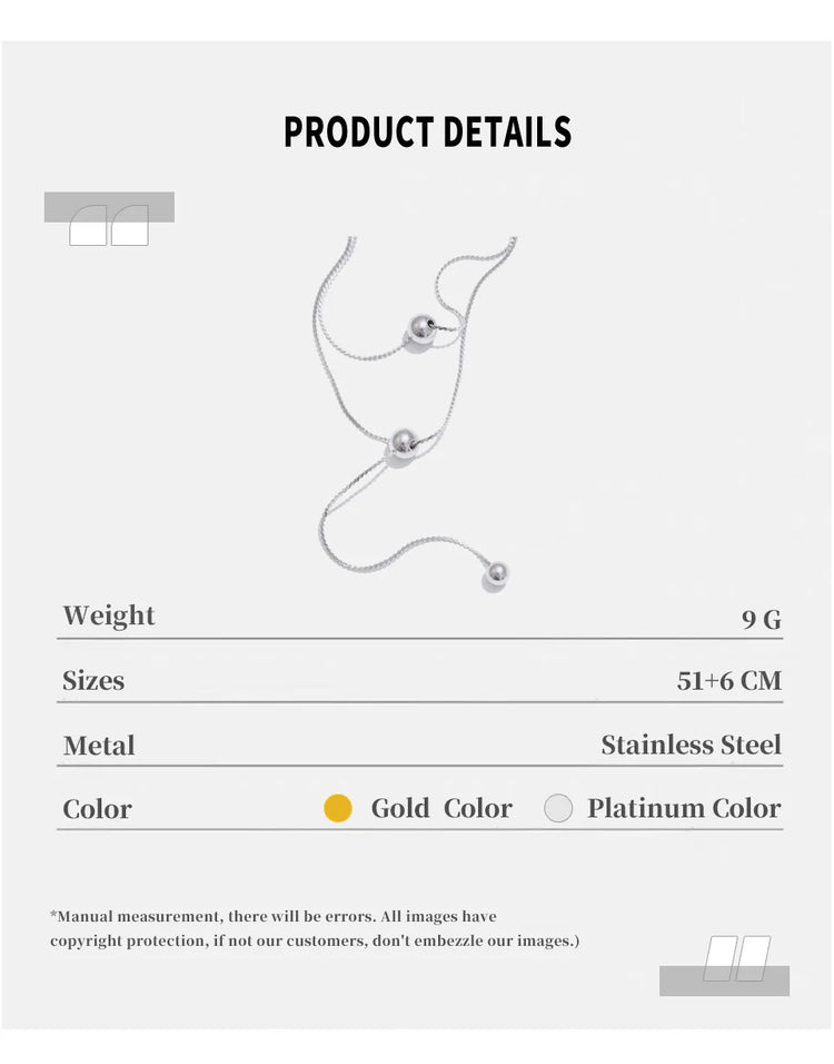 NiNice Stainless Steel Necklace with Round Bead Pendant, Double-Layer Design, Exquisite Gift, New