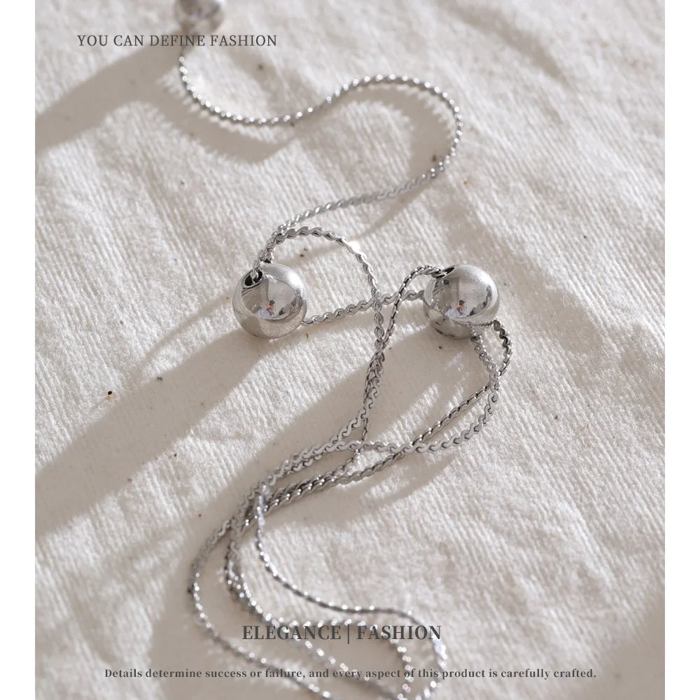 NiNice Stainless Steel Necklace with Round Bead Pendant, Double-Layer Design, Exquisite Gift, New